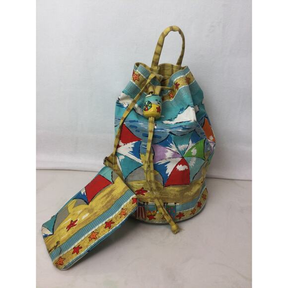 Anne Ormsby Sun n Sand Barrel style Drawstring Beach Bag - Picture 1 of 12